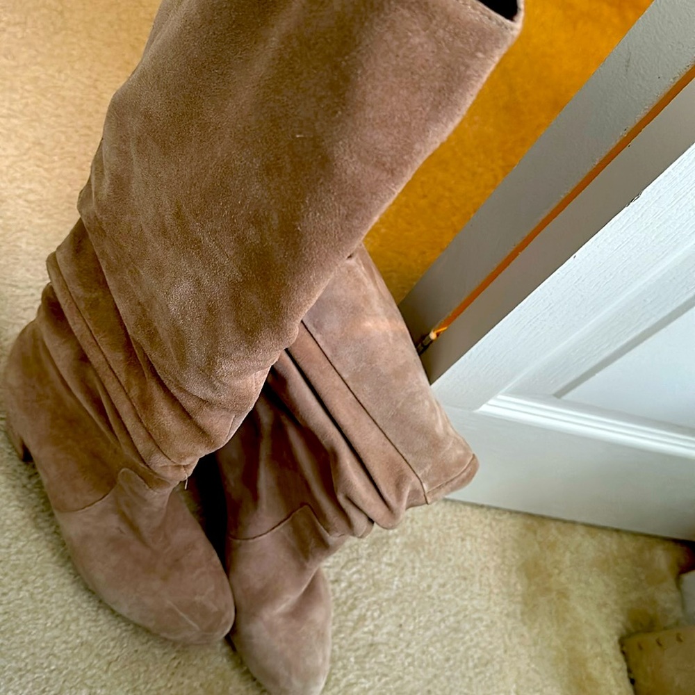Suede knee high boots. Fits wide calf.